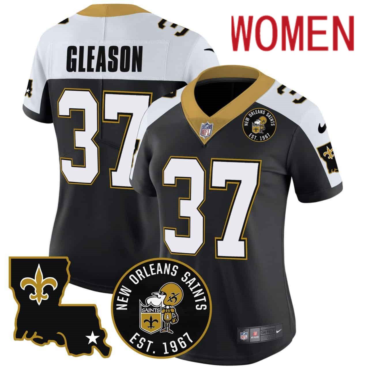 Women New Orleans Saints 37 Gleason Black 2024 Nike 1967 Patch Vapor Custom NFL Jersey